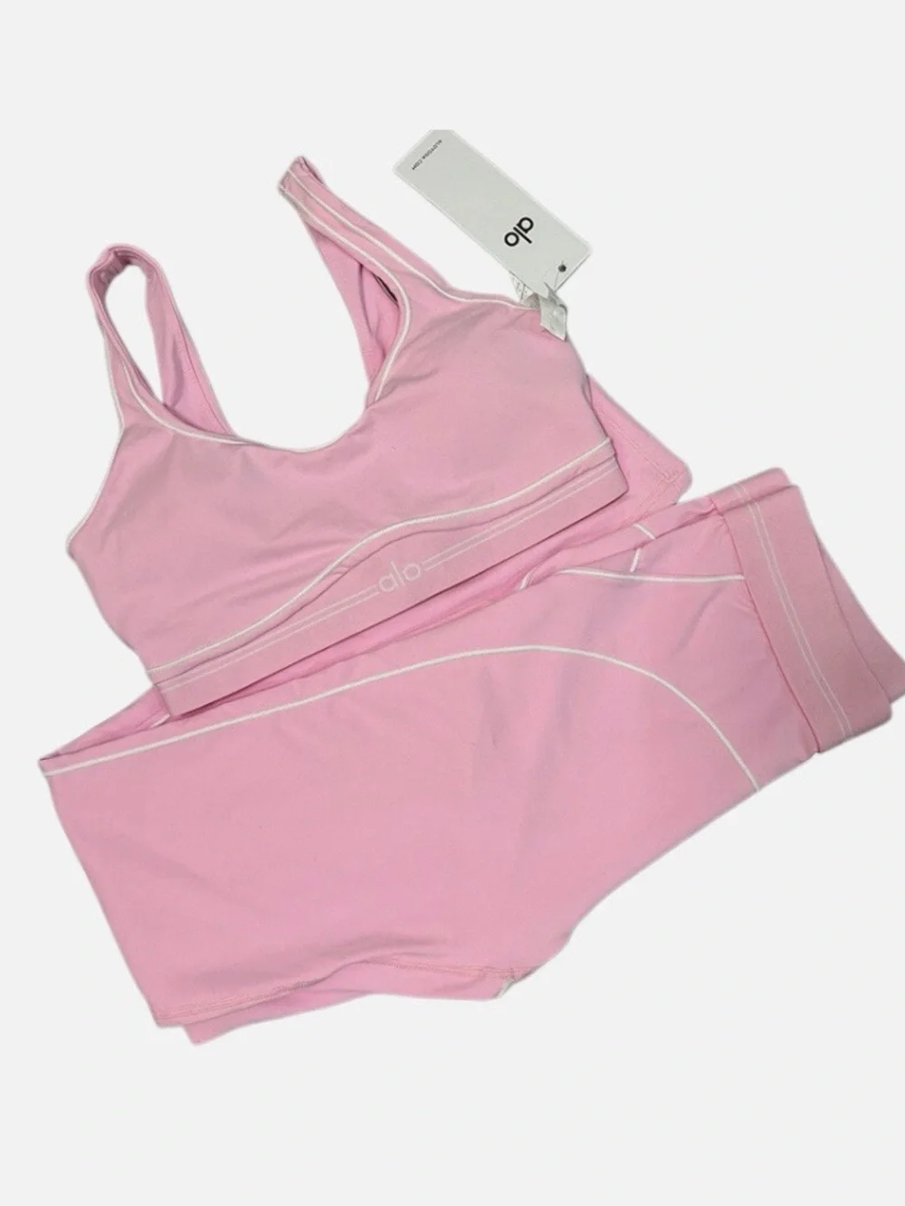 ALO Yoga Pink Seamless Sports Bra and Leggings Set